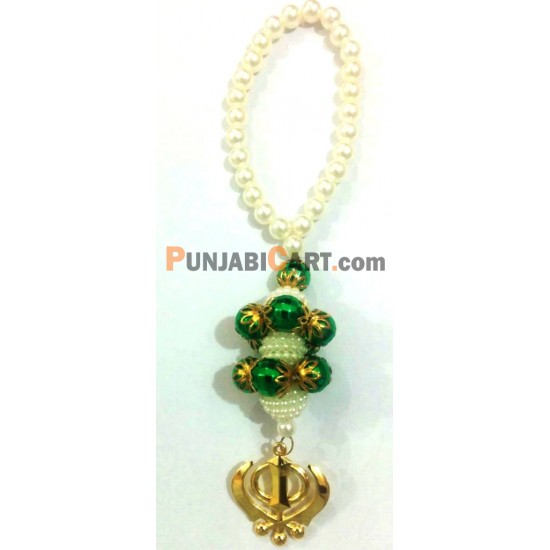 Khanda with Green Jhumar and Pearls Chain - Car Hanging