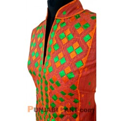 Phulkari Kurti - Semistitched (Dark Peach)