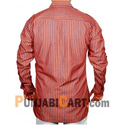 Men's Short Kurta - Striped (Orange)