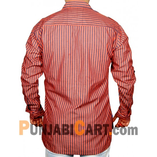 Men's Short Kurta - Striped (Orange)