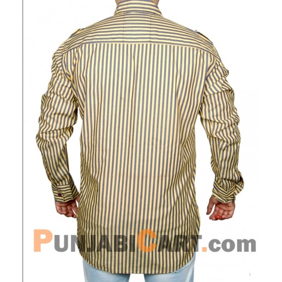 Men's Short Kurta - Striped (Yellow)