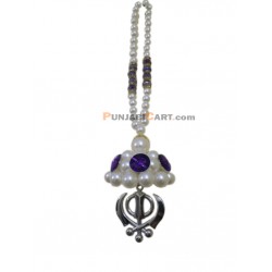 Khanda with Pearls and Purple Crystal Chabba and Chain - Car Hanging