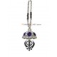 Khanda with Pearls and Purple Crystal Chabba and Chain - Car Hanging