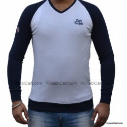 Pure Punjabi V-Neck T-Shirt (Navy & White)